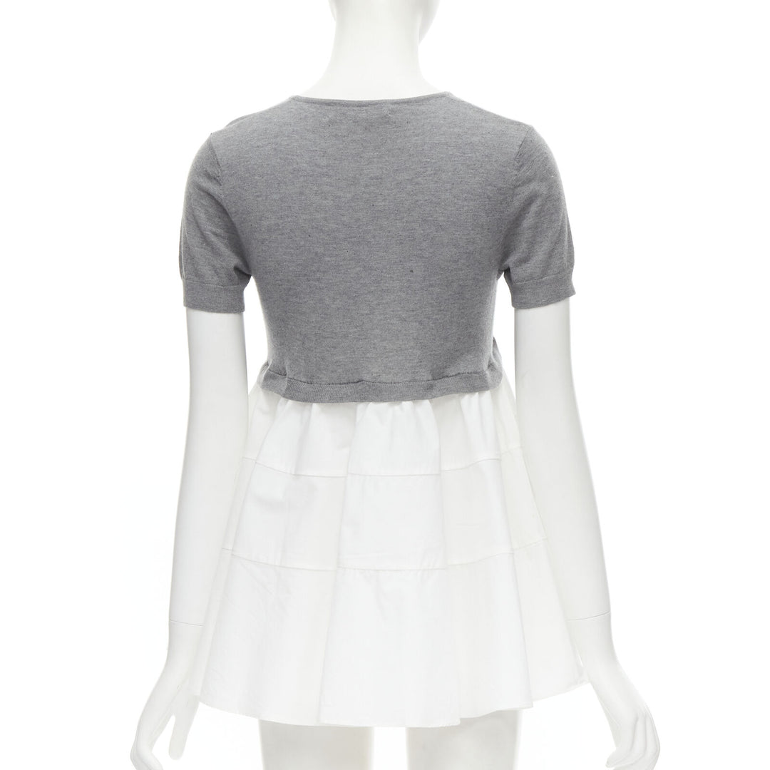 CO. COLLECTION 100% cashmere grey cropped sweater white flared layered top XS