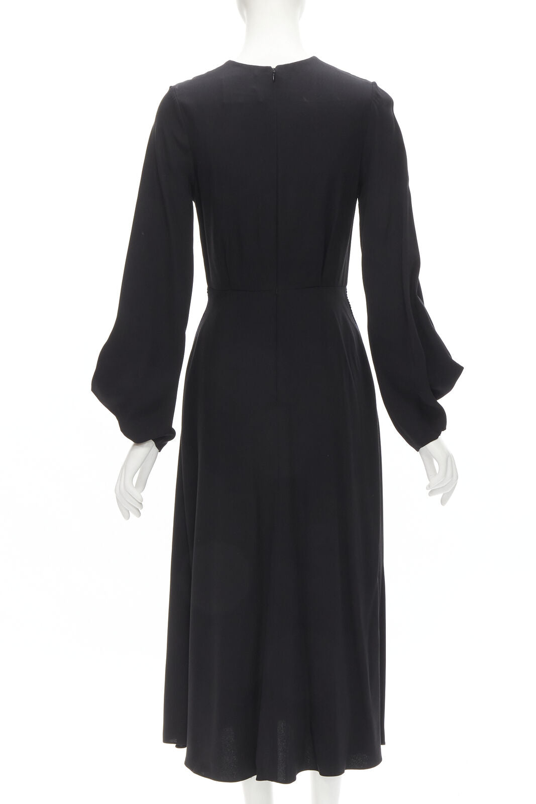 ROKSANDA black silk blue seam detail flared cuff midi dress