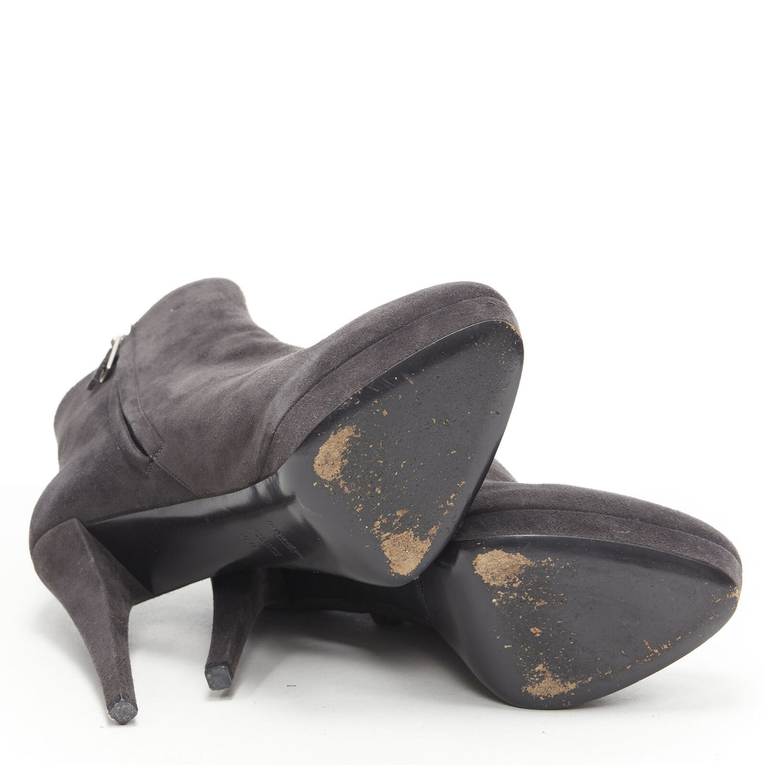 YVES SAINT LAURENT dark grey suede almond toe platform ankle bootie EU37.5