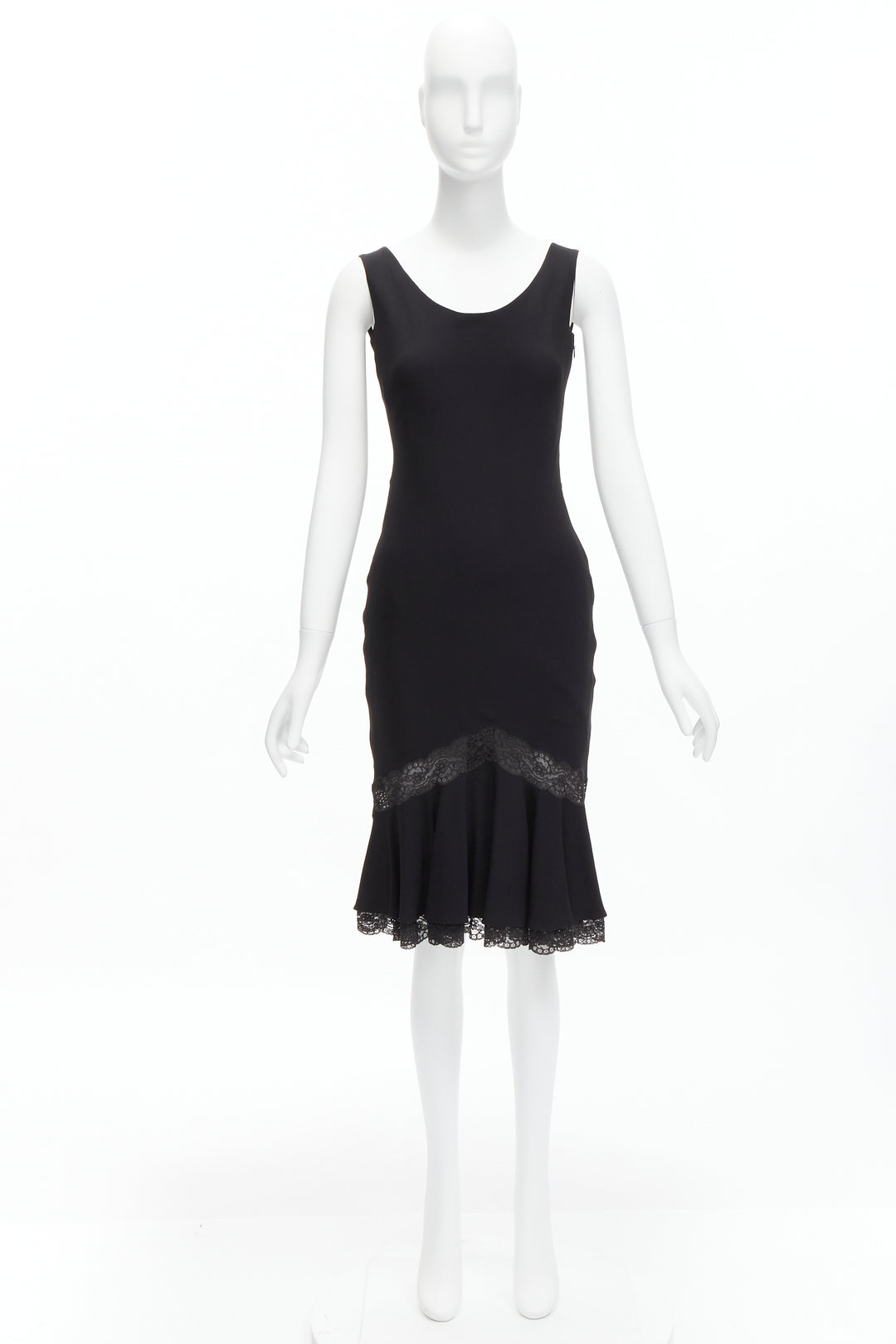 CHRISTIAN DIOR Galliano Vintage black silk bias cut lace hem dress FR36 XS