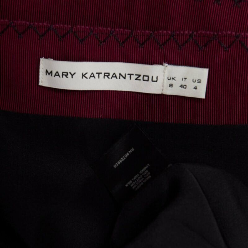 MARY KATRANTZOU red purple stripe ribbon overstitched fitted midi skirt UK8 26"
