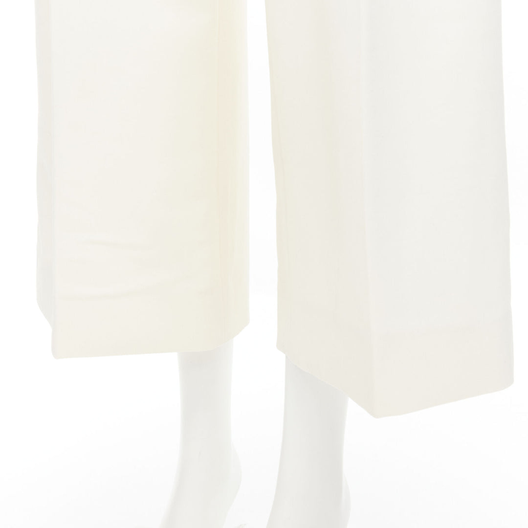 OSCAR DE LA RENTA 2015 virgin wool crepe cream pleated wide pants US2 XS