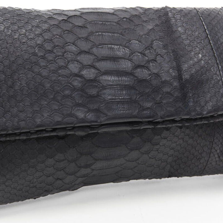 AKKESOIR black genuine scaled leather foldover rectangular clutch bag
