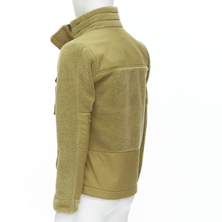 NORTH FACE tan brown fleece patch flap pocket asymmetric zip up jacket XS S