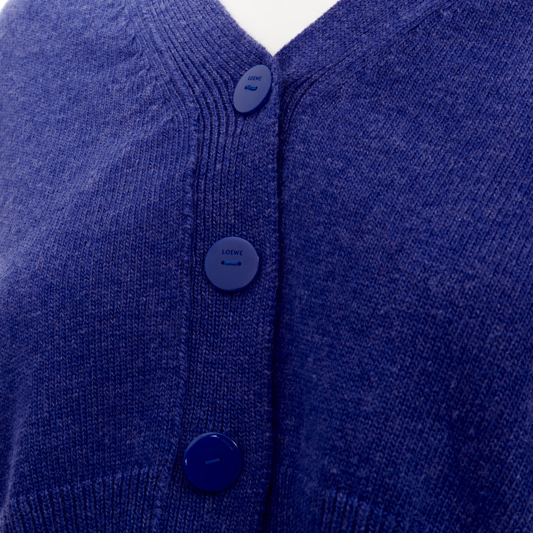 LOEWE pink Anagram logo blue 100% wool cropped cardigan top S