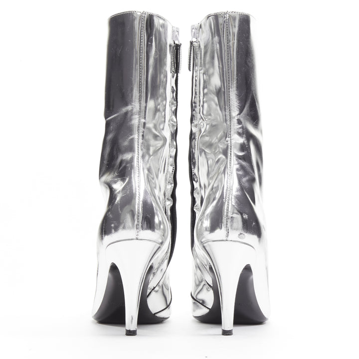 BALENCIAGA Demna silver metallic mirrored leather high ankle boots EU38