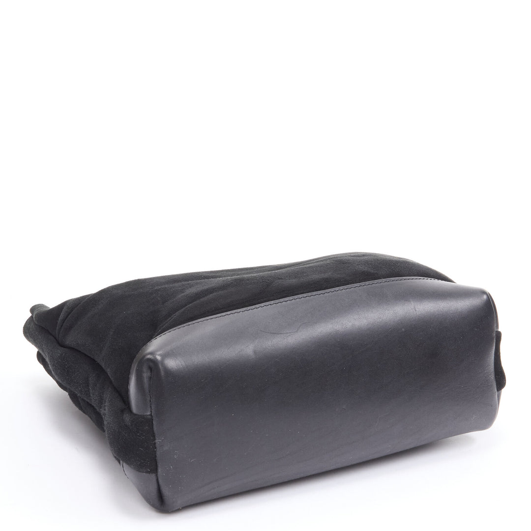 MARNI black shearling lined top handle crossbody soft tote bag