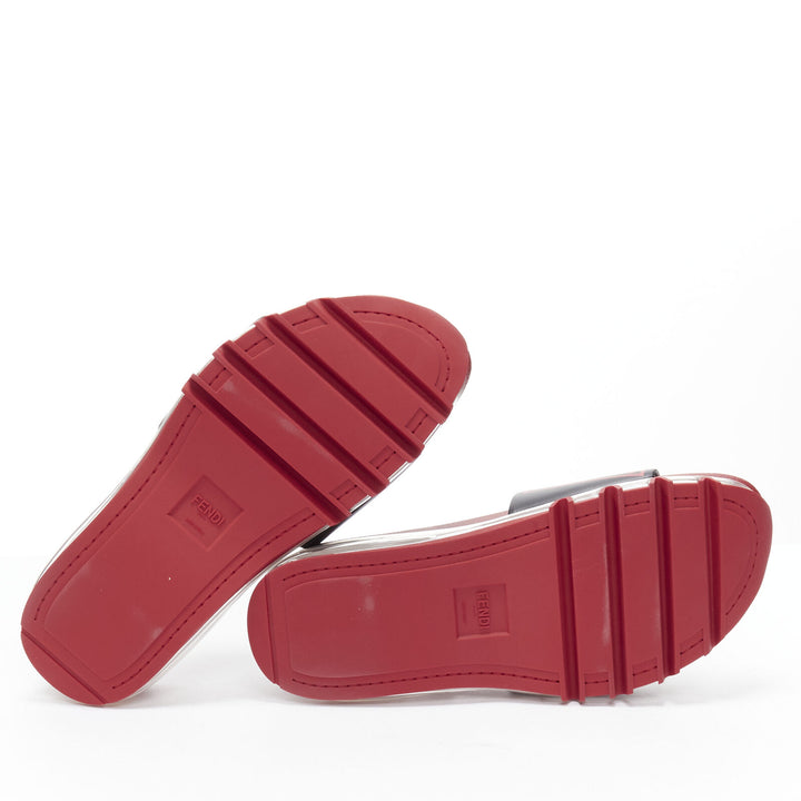 FENDI Fiend Roma Amor black red leather air sole slides sandals UK9 EU43
