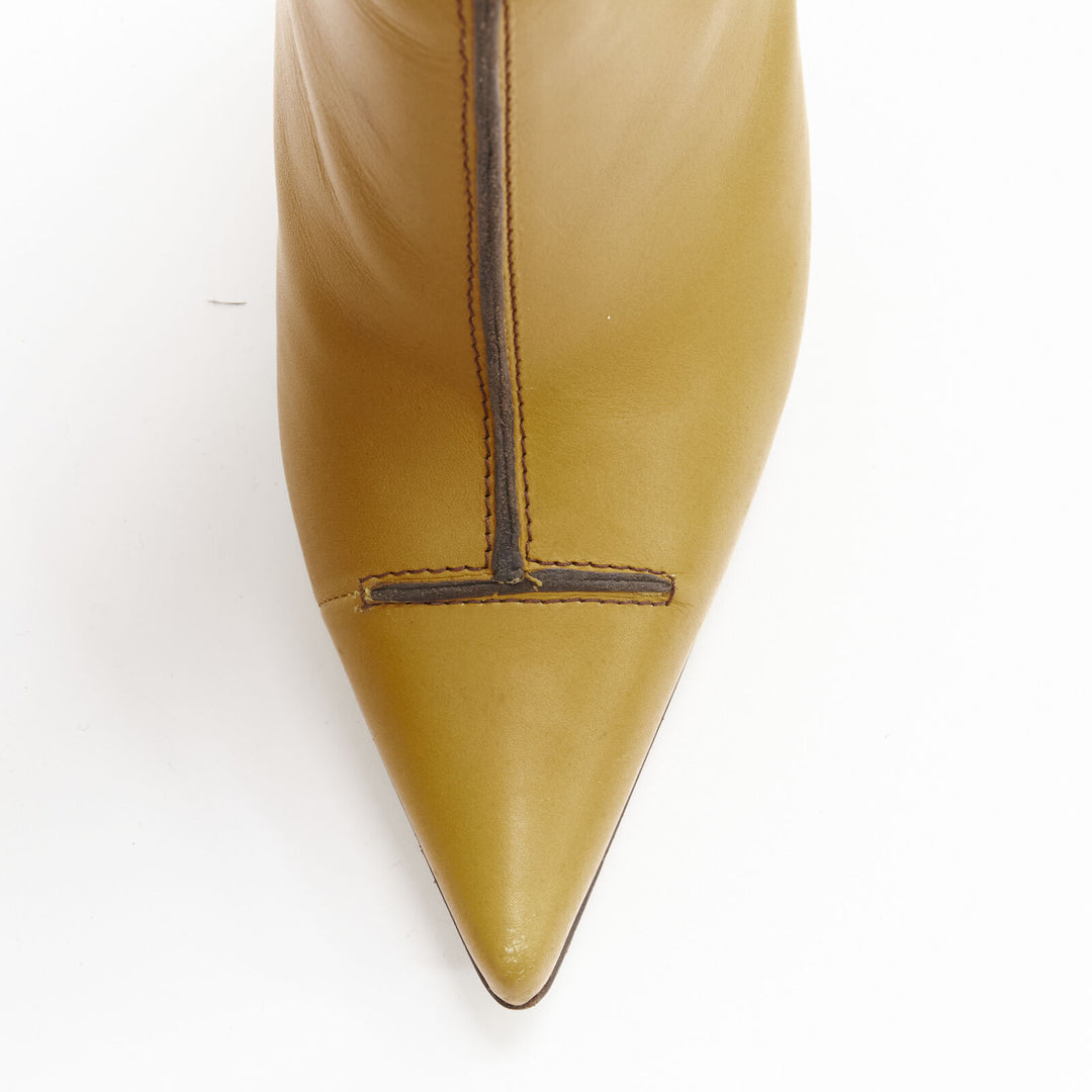 DSQUARED2 yellow leather loop handle gold metal trim platform tall boot EU36.5
