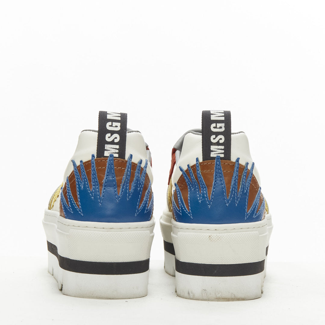 MSGM white leather starburst patchwork point toe platform sneaker EU36