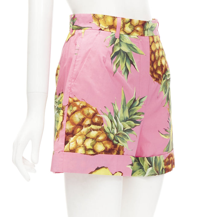 DOLCE GABBANA pink Pineapple print A-line high waisted shorts IT38 XS