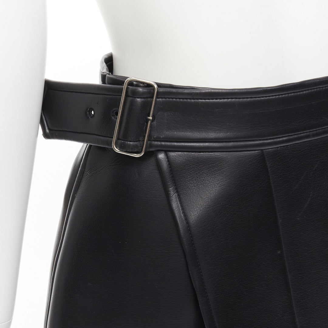 COMME DES GARCONS Vintage black faux leather silver buckle wrap skirt M