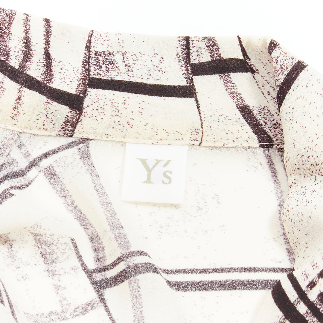 YOHJI YAMAMOTO Y'S abstract checked patchwork printed draped shirt dress JP1 S