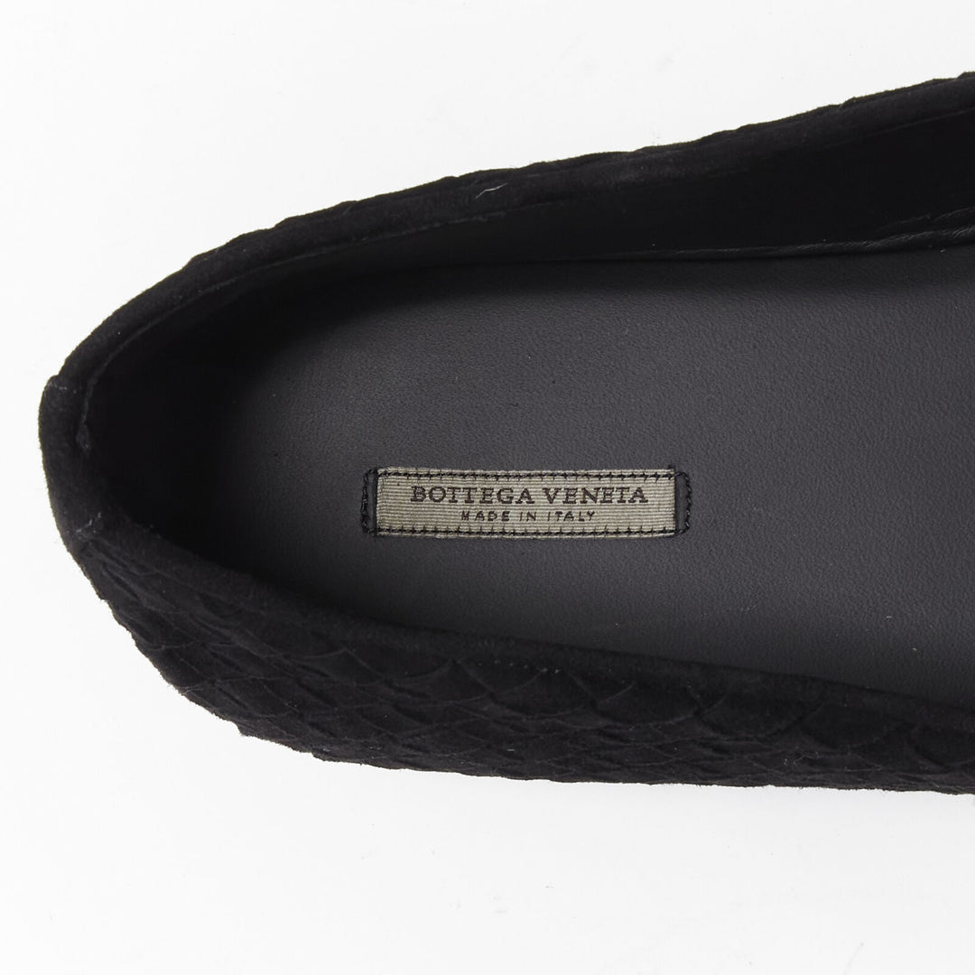 BOTTEGA VENETA Intrecciato Luxe suede black woven dress loafer shoes EU43.5
