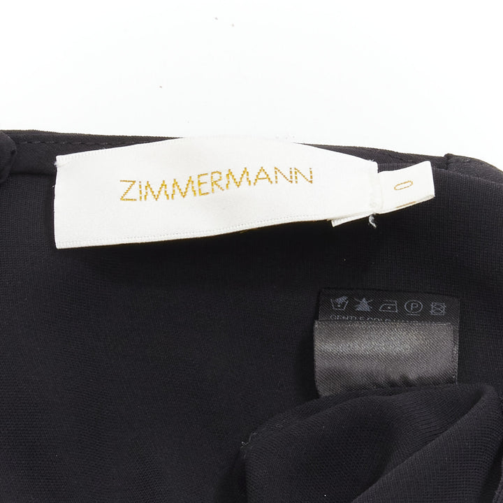ZIMMERMANN black V-neck gathered waist lattice detail dress US0 XS