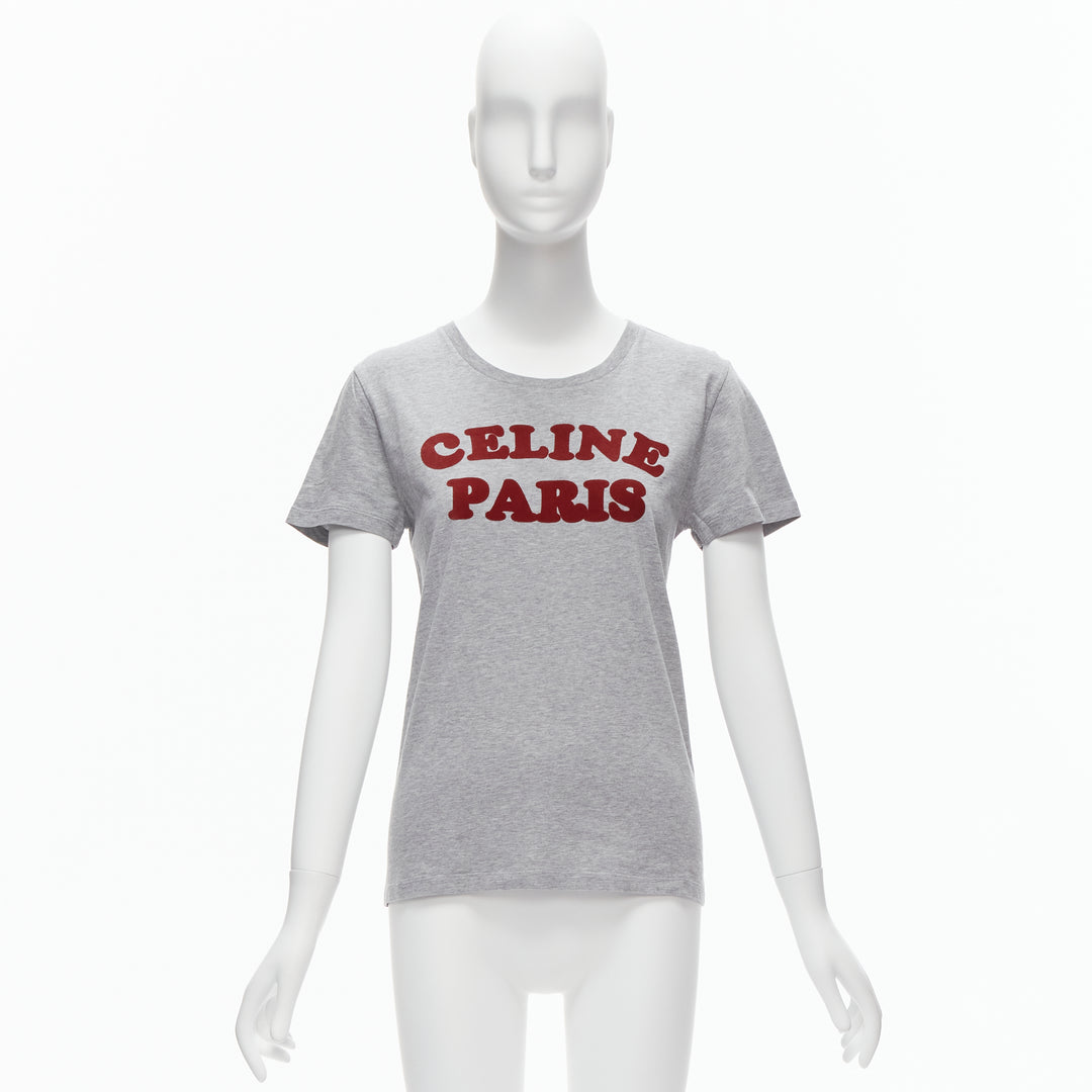 CELINE PARIS red felt logo grey cotton crew neck tshirt XS