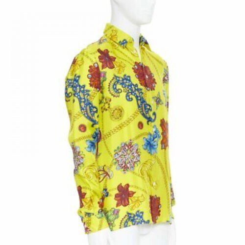 VERSACE 2019 Runway yellow silk vintage jewel Medusa button shirt EU38 XS