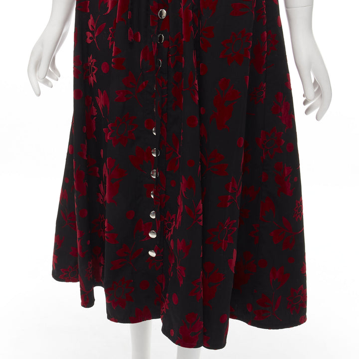 CHOPOVA LOWENA red velvet floral butterfly hook black corset Victorian dress S