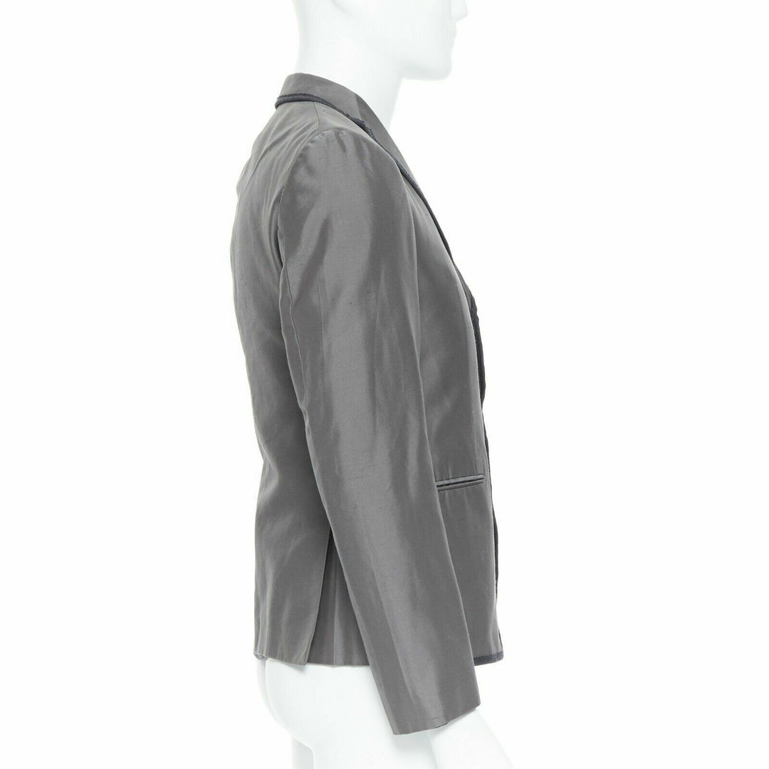 BOTTEGA VENETA green grey classic tailor cotton blazer jacket pipe trim IT48 M