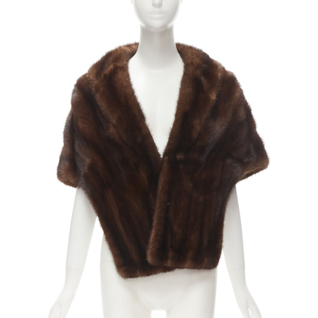 UNLABELLED brown mink fur shoulder shawl scarf hook eye closure