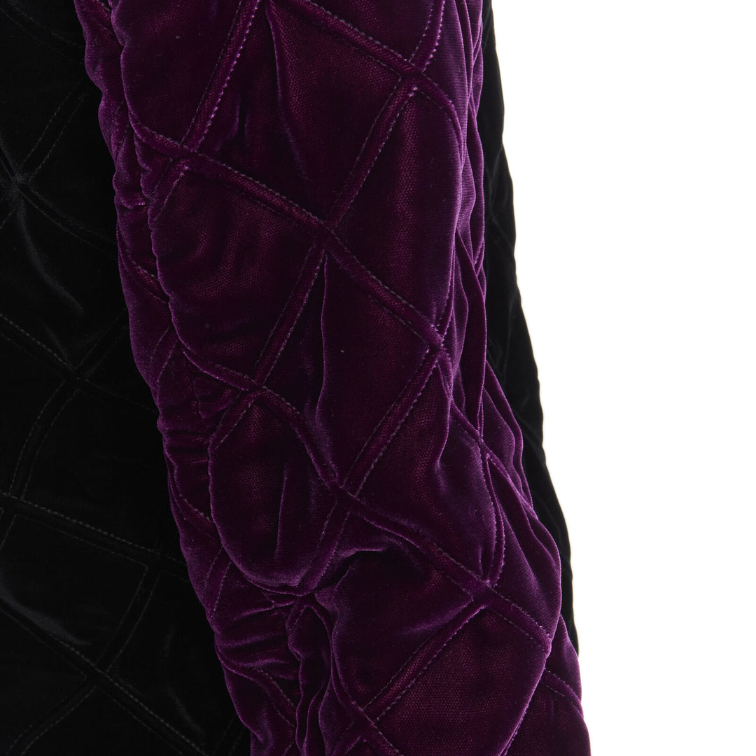 SAINT LAURENT 2018 Teddy black purple diamond quilted bomber jacket EU42 XXS