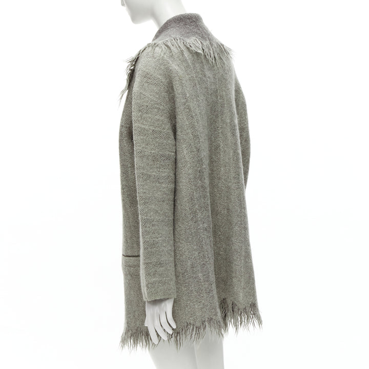 ISSEY MIYAKE Vintage 1992 Runway grey frayed edge wide collar wool coat M