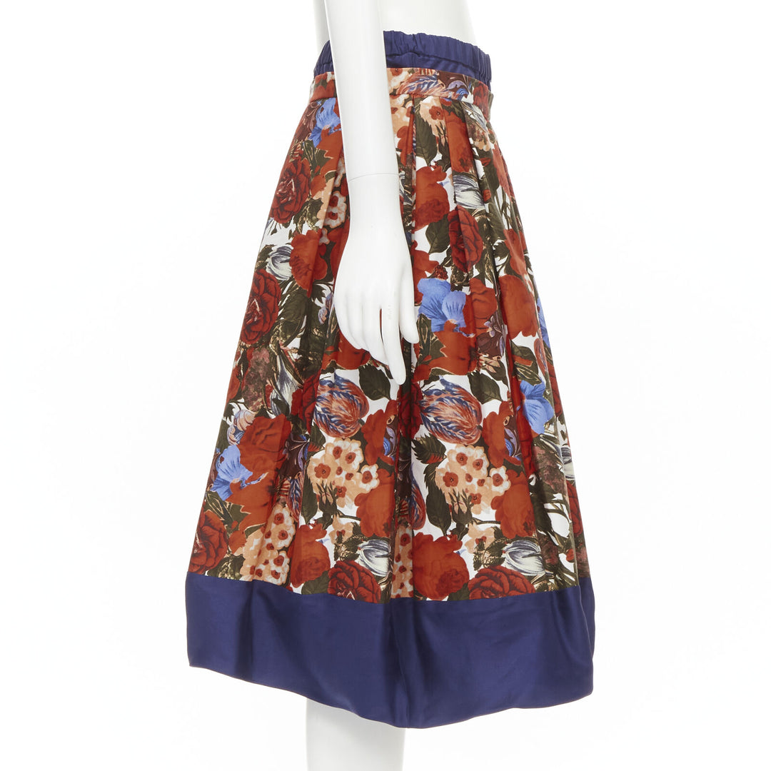 MARNI 2019 navy silk red rose floral print cotton flared skirt IT40 S