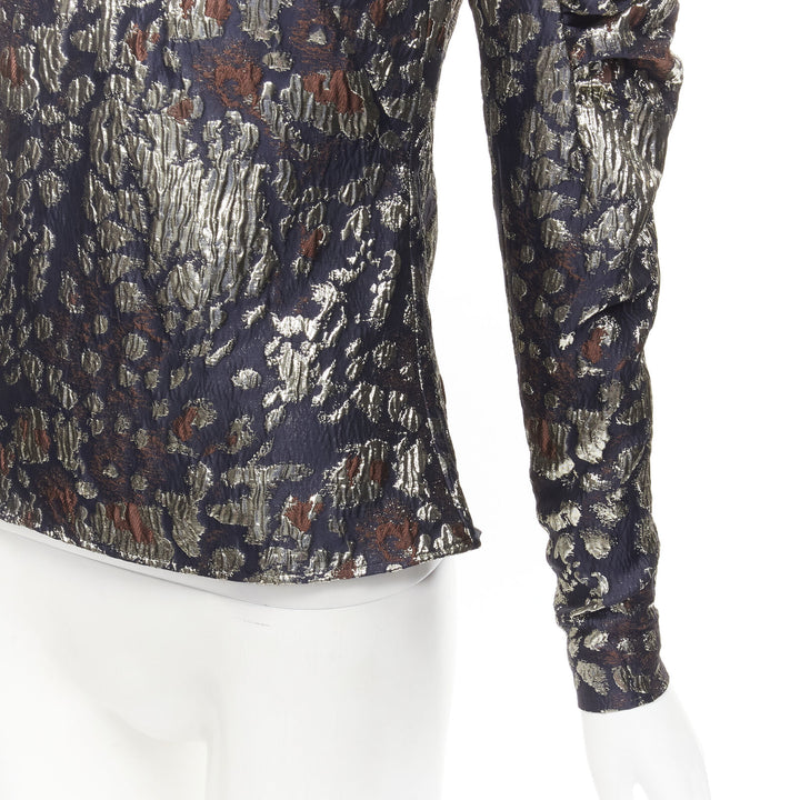 MALENE BIRGER black gold jacquard puff sleeve evening blouse top FR34 XS
