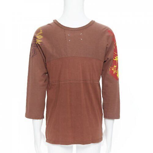 MAISON MARGIELA 2013 brown cotton deconstructed patchwork bank t-shirt top