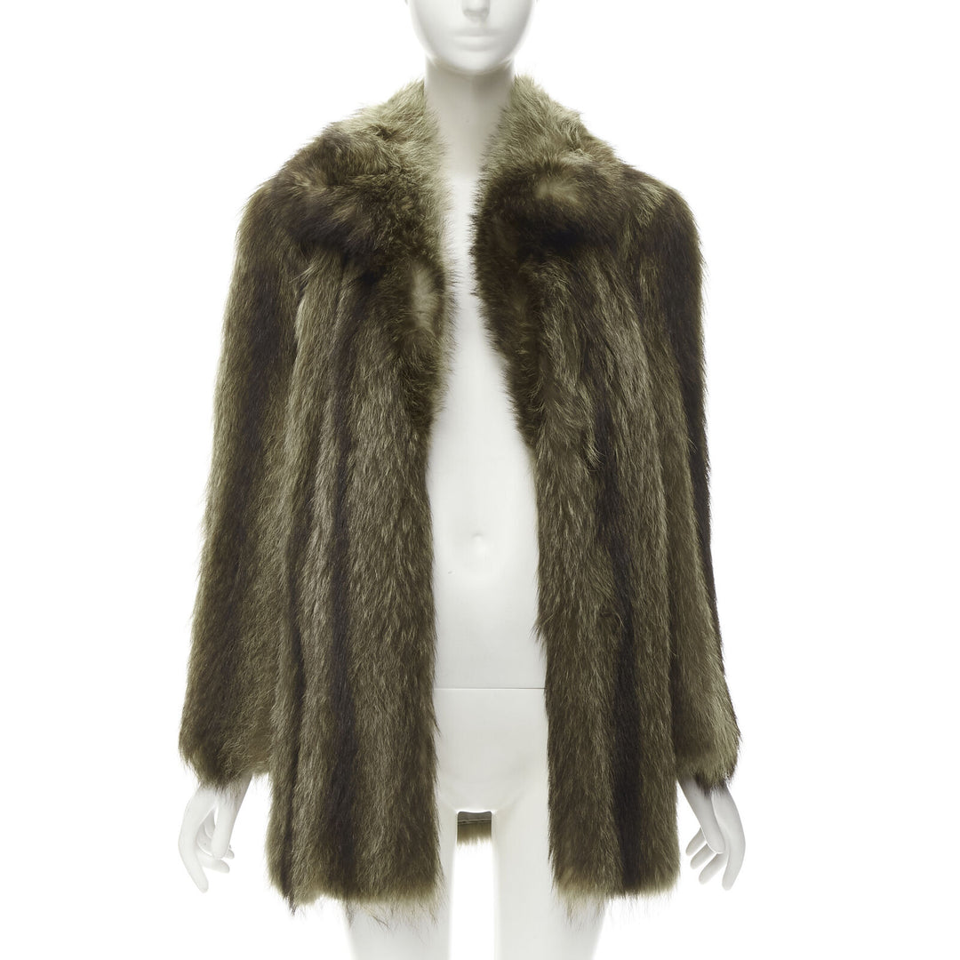 HURTIQ brown fur long sleeve collar hook eye jacket coat
