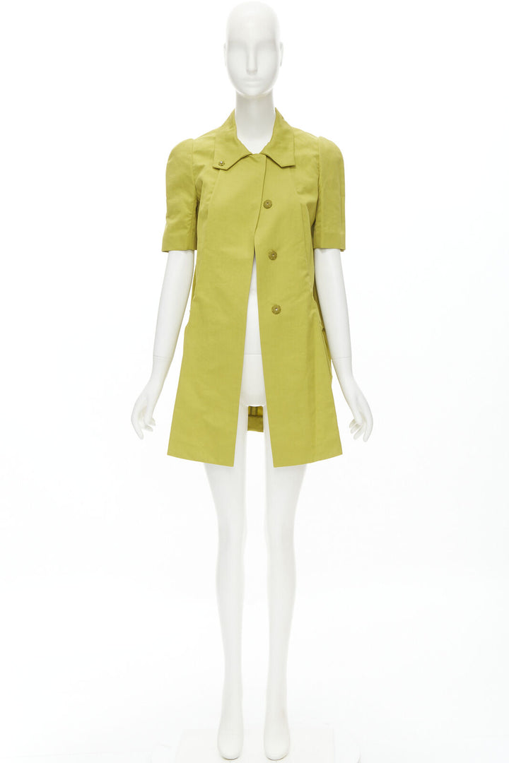 MARNI yellow silk lime yellow pleat seam short sleeve coat IT38 XS
