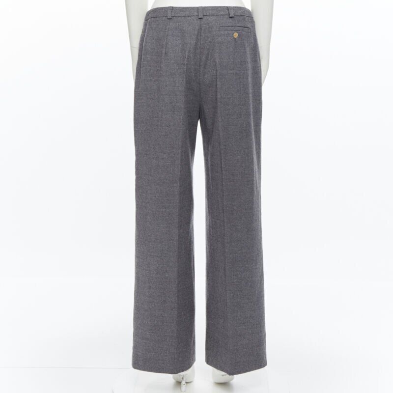 SPORTMAX grey virgin wool blend concealed front pocket wide leg pants US12 29"