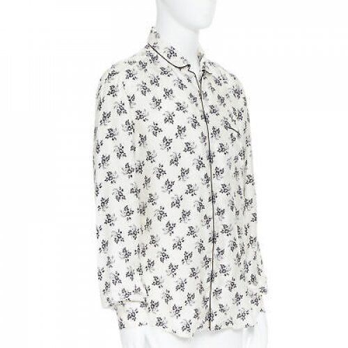 DOLCE GABBANA 100% silk white floral silk print pajama collar casual shirt IT4 M