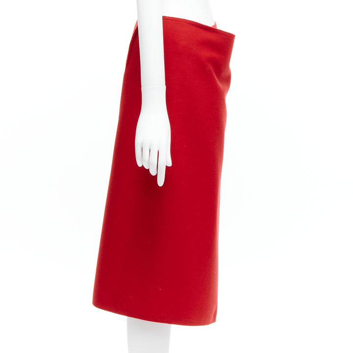 OLD CELINE Phoebe Philo red wool minimal exposed hook bar wrap skirt FR38 M