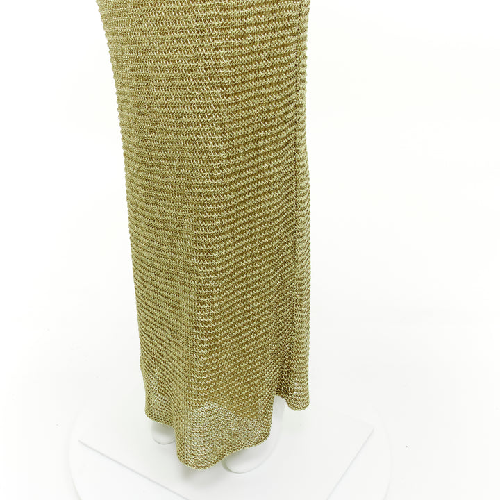 RALPH LAUREN PURPLE LABEL hand knit gold tassel crochet evening gown dress XS