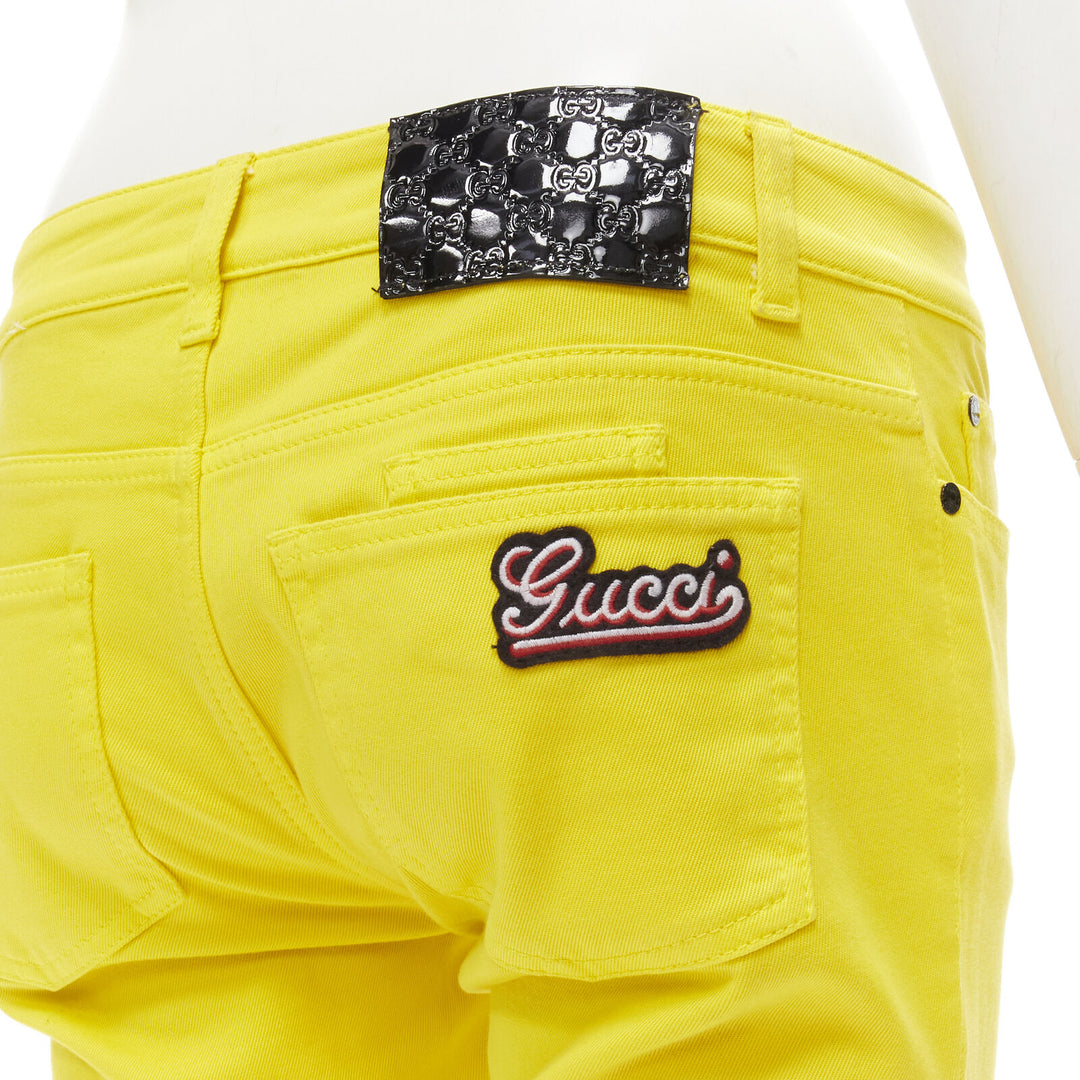 GUCCI Vintage Y2K yellow GG logo embroidery patent tag knee length jeans IT38 XS
