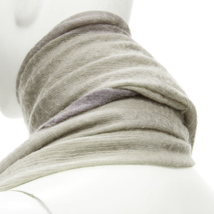 HERMES cashmere silk blend grey beige 4-tone colorblock frayed oversized scarf