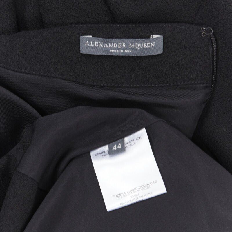 ALEXANDER MCQUEEN 100% wool black cowl neck draped waist knee length dress IT44