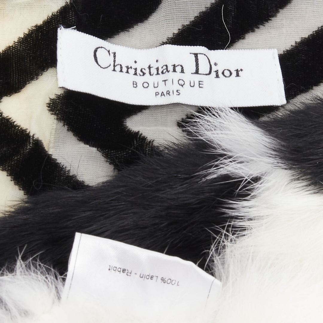 vintage CHRISTIAN DIOR John Galliano 2003 black white rabbit fur velvet scarf