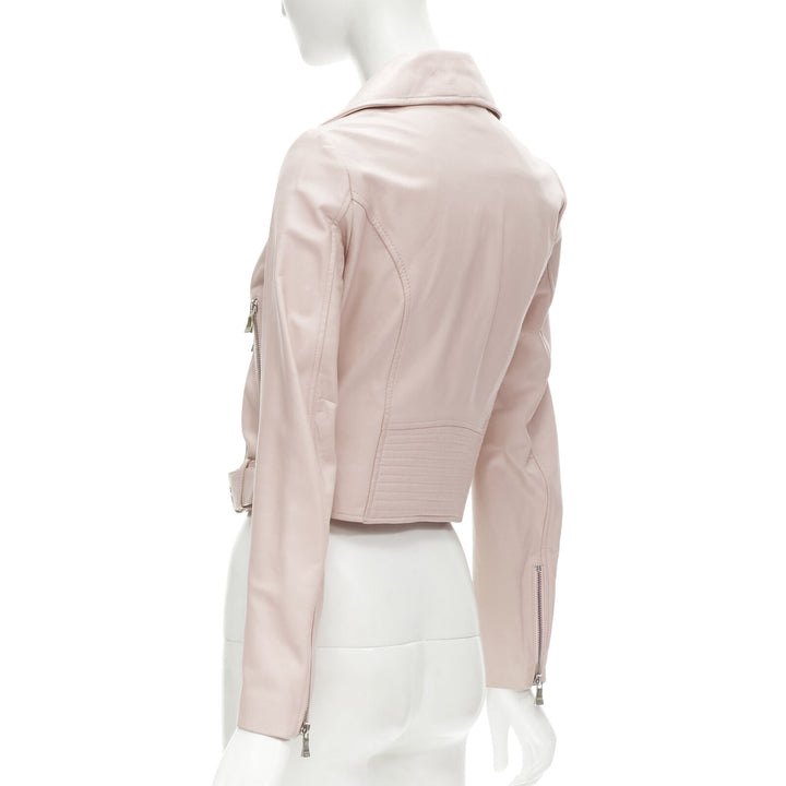 MOSCHINO Boutique light pink leather pearl button biker jacket S