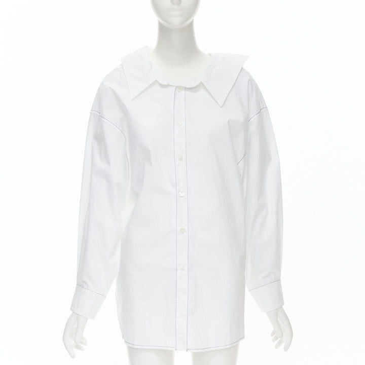 MARNI white cotton blue stitching deconstructed collar oversized shirt IT36 XS