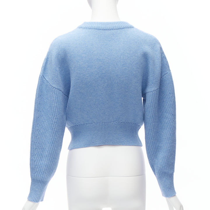 ALEXANDER MCQUEEN 2021 powder blue speckled wool boxy cropped sweater XS