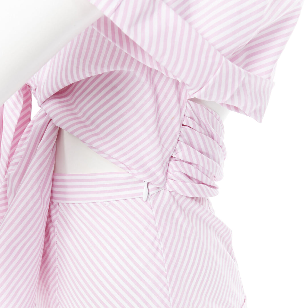 PETERSYN Belle pink white striped cotton tie front wide leg jumpsuit XS