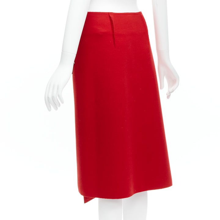 OLD CELINE Phoebe Philo red wool minimal exposed hook bar wrap skirt FR38 M