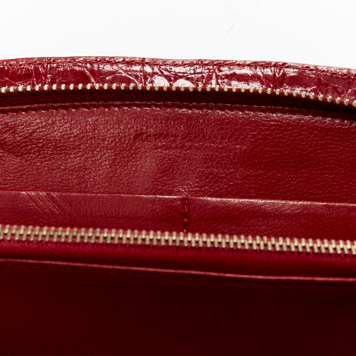 NANCY GONZALEZ red croc scaled leather luxe zip around clutch bag wallet