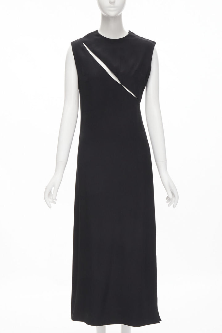 MADAME GRES Haute Couture Paris 1972 black crepe slash slit cut out dress M