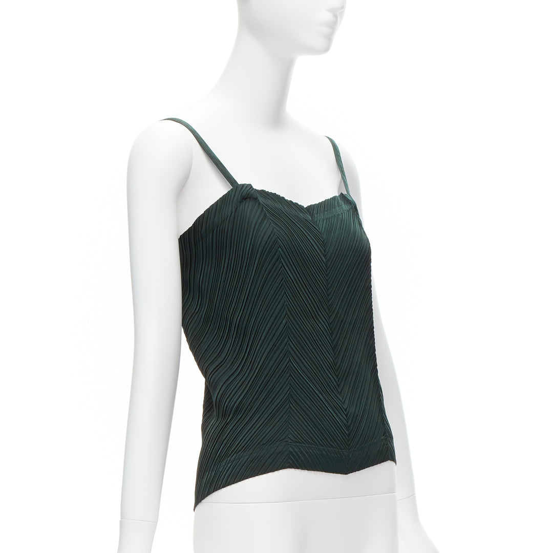 ISSEY MIYAKE dark green spaghetti strap plisse camisole vest top M