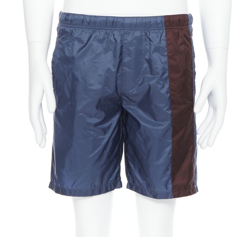 PRADA dark blue burgundy stripe rubber logo swim shorts trunks IT44 XS