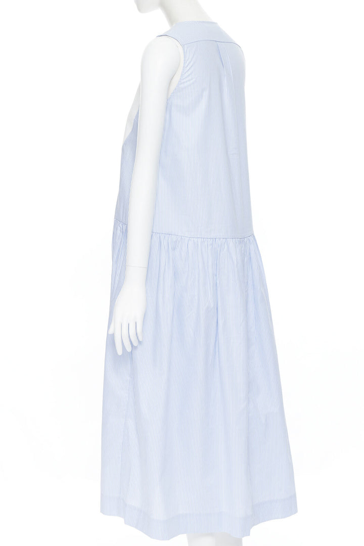 PALMER HARDING 100% cotton white bib front blue striped summer dress UK8 XS