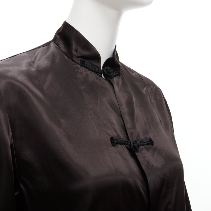 COMME DES GARCONS BLACK Chinese butterfly knot buttons satin boxy qipao shirt S